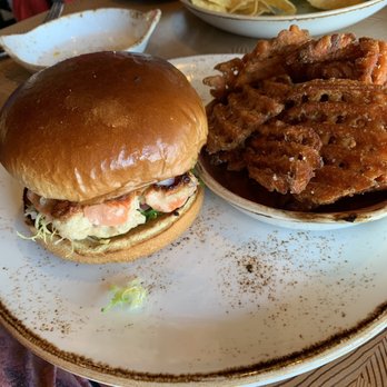 Table 47 - I forgot the exact name, but it's the salmon burger with sweet potato fries. - Seafood Near Me - Gig Harbor, Washington Table 47 - I forgot the exact name, but it's the salmon burger with sweet potato fries. - Seafood Near Me - Gig Harbor, Washington