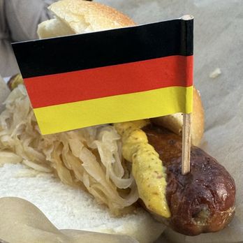 German Bratwurst - Brat with kraut and mustard - Food Stands Near Me German Bratwurst - Brat with kraut and mustard - Food Stands Near Me