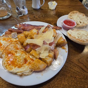 McAdoo's - Breakfast plate (off menu) with bacon eggs and breakfast potatoes. English muffins with raspberry jam on the side. - Breakfast & Brunch Near Me - Elko, Nevada McAdoo's - Breakfast plate (off menu) with bacon eggs and breakfast potatoes. English muffins with raspberry jam on the side. - Breakfast & Brunch Near Me - Elko, Nevada