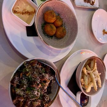 The Peached Tortilla - Kimchi Arancini Balls, Charred Brussels and fries - Asian Fusion Near Me - Austin, Texas The Peached Tortilla - Kimchi Arancini Balls, Charred Brussels and fries - Asian Fusion Near Me - Austin, Texas