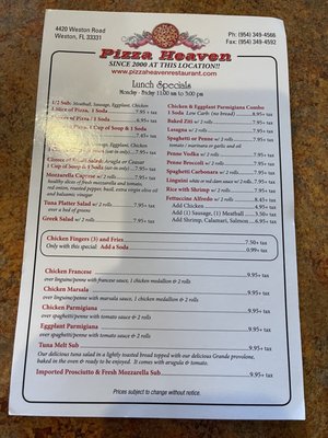 Menu photo 2 Pizza Heaven Davie, FL