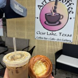 Art of Coffee - Iced Honey Lavender Latte with Oat Milk and Cheese Danish