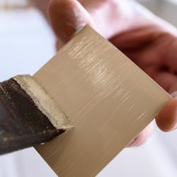 The Paint Laboratory - A hand-painted sample Chip getting a first coat of Chocolate 4