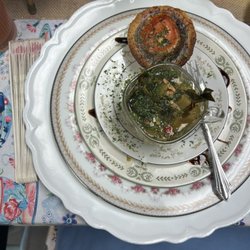 Sweet Tea Cafe - Greens and pork soup and mini quiche with afternoon tea