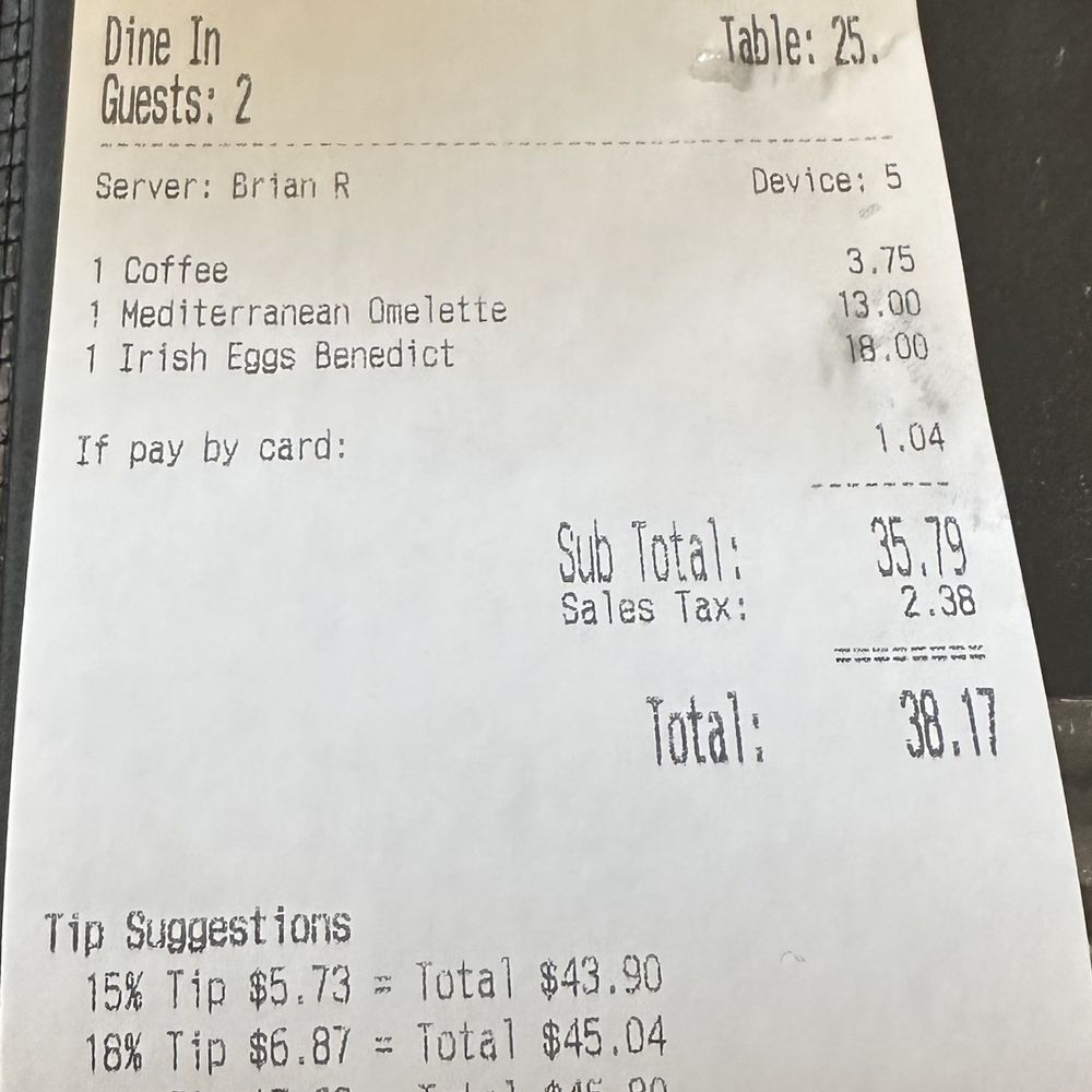 Toast City Diner - Our receipt to prove we were real customers here. - Breakfast & Brunch Near Me - Cranford, New Jersey Toast City Diner - Our receipt to prove we were real customers here. - Breakfast & Brunch Near Me - Cranford, New Jersey
