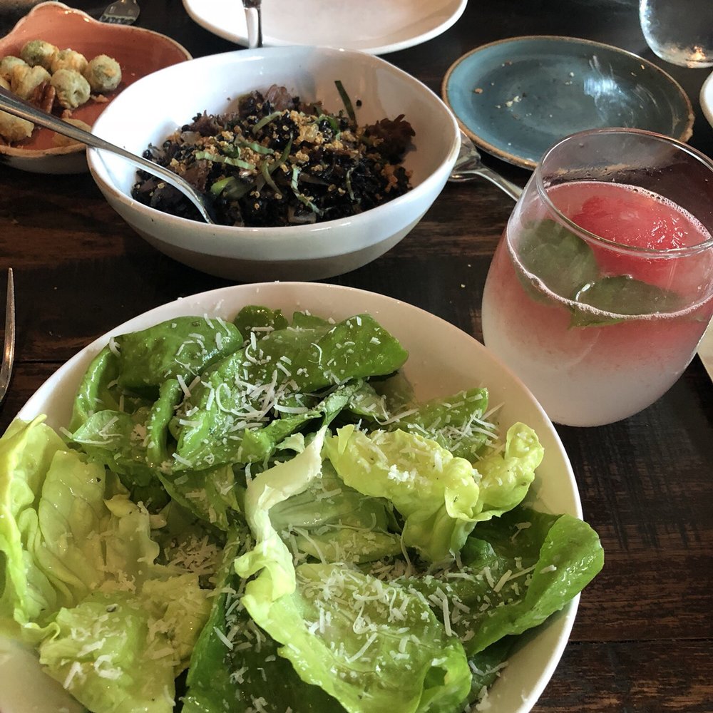 Gemma - Duck Fried Rice (black dish)  and Butter Lettuce Salad - French Near Me - Dallas, Texas