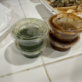 Falafel Stop - Included Sauces (too watery for my liking) - Falafel Near Me - Sunnyvale, California Falafel Stop - Included Sauces (too watery for my liking) - Falafel Near Me - Sunnyvale, California