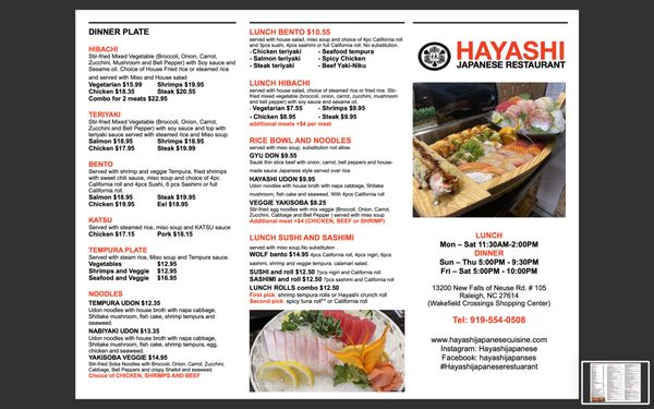 Menu photo 2 Hayashi Japanese Restaurant Raleigh, NC