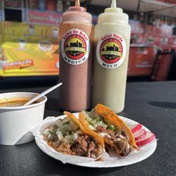 Tacos y Birria La Unica - Mid City - Quesatacos (Crunchy Tacos w Cheese) and Consome (Broth)