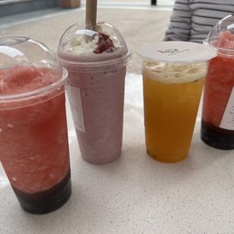 a variety of drinks on a table