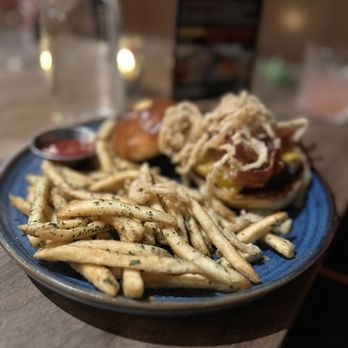 Eureka! - a plate of fries and a burger - American Near Me - Redlands, California Eureka! - a plate of fries and a burger - American Near Me - Redlands, California