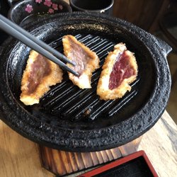 Tokyo Table - Grilling the gyukatsu tadaki Beef on a small grill
