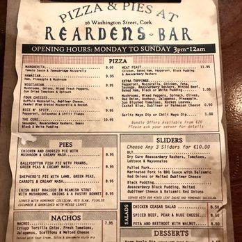 Reardens Bar - The food menu as of Mar-2017 - Bars Near Me - Cork, Colorado Reardens Bar - The food menu as of Mar-2017 - Bars Near Me - Cork, Colorado