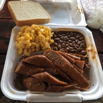 Burns Original BBQ - 2 meat plate(homemade links/Brisket) with side of Mac n Cheese and bean. Mmm mm Mm! - Barbeque Near Me - Houston, Texas Burns Original BBQ - 2 meat plate(homemade links/Brisket) with side of Mac n Cheese and bean. Mmm mm Mm! - Barbeque Near Me - Houston, Texas