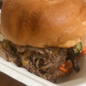 Curbside Kitchen - Close up of Pulled Pork Banh mi - Food Trucks Near Me - San Pablo, California Curbside Kitchen - Close up of Pulled Pork Banh mi - Food Trucks Near Me - San Pablo, California
