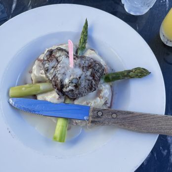 Palace Bar - Steak and mash!  Filet mignon with hand mashed potatoes and asparagus. Don't forget the bottomless mimosas! - Gay Bars Near Me - Miami Beach, Florida