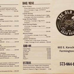 The Old Mine Crab House Bar & Grill - Menu