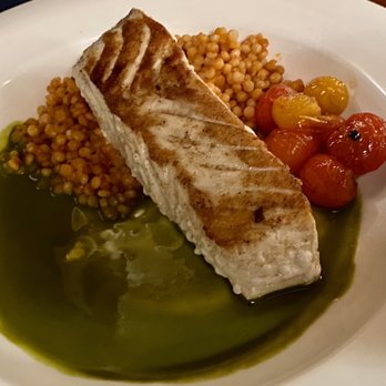 Moonstone Grill - Alaskan Halibut, cous cous, sautéed tomatoes in a pesto sauce - Seafood Near Me - Trinidad, California