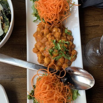 Bollywood Bistro - Tikki - Potato fritters (under the carrots) and fantastic Chana Masala - Indian Near Me - Fairfax, Virginia