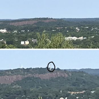 West Rock Ridge State Park - 7/10/22 Looking almost due east toward East Rock park, with the Soldiers Monument 3 miles away (circled). - Parks Near Me - New Haven, Connecticut West Rock Ridge State Park - 7/10/22 Looking almost due east toward East Rock park, with the Soldiers Monument 3 miles away (circled). - Parks Near Me - New Haven, Connecticut