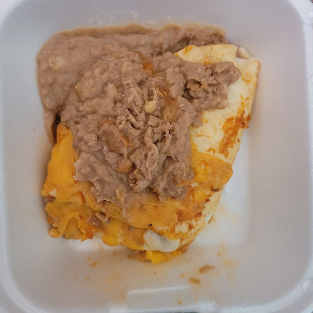Beef and bean burrito. Beef and bean burrito.