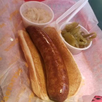 Major Goolsby's - Look at this Bratwurst!!! F Yeah! Throw mustard on it. No ketchup or they will kick your ass. - Sports Bars Near Me - Milwaukee, Wisconsin