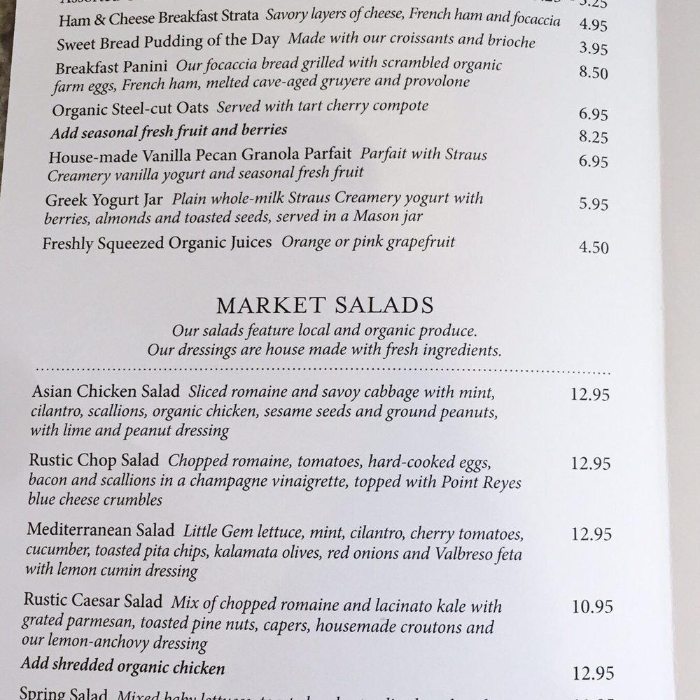 Rustic Bakery - Menu as of 09/2017 - Bakeries Near Me - Novato, California