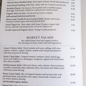 Rustic Bakery - Menu as of 09/2017 - Bakeries Near Me - Novato, California