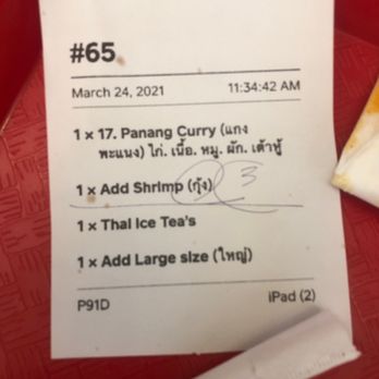 Thai @ Mall - Kitchen ticket is in English and Thai. Probably a good hint that the food is going legit yummy. - Thai Near Me - Prescott, Arizona Thai @ Mall - Kitchen ticket is in English and Thai. Probably a good hint that the food is going legit yummy. - Thai Near Me - Prescott, Arizona
