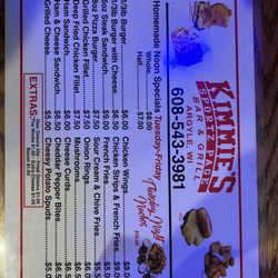 Kimmie's Sportz Page Bar & Grill - Standard menu