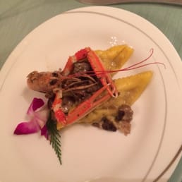 Prawn with mushroom stuffed ravioli