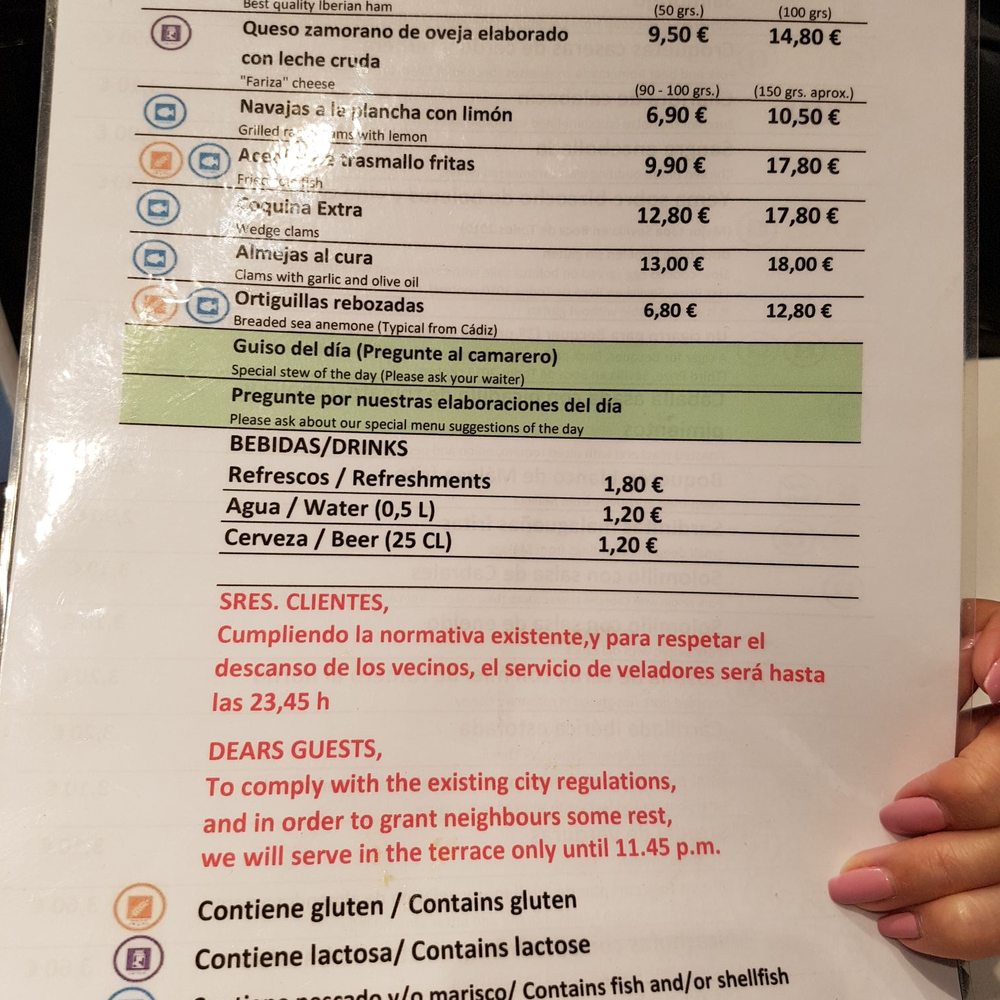 Eslava - Menu has legend for people with food intolerances. - Tapas Bars Near Me - Seville, SE Eslava - Menu has legend for people with food intolerances. - Tapas Bars Near Me - Seville, SE