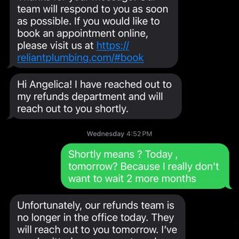 Reliant Plumbing - After 3 months haven't send the refund - Plumbing Near Me - Dallas, Texas Reliant Plumbing - After 3 months haven't send the refund - Plumbing Near Me - Dallas, Texas