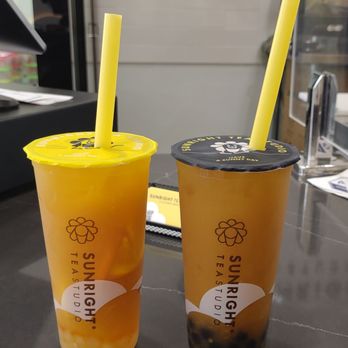 Sunright Tea Studio - Sunright Fruit Tea (left) and Mango Jasmine Tea - Bubble Tea Near Me - San Diego, California
