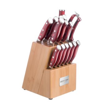 Ergo Chef - Crimson G10 16pc. Knife Block Set.  Features razor sharp German X50 Steel blades for long edge life and ergonomic G10 handles for durability - Knife Sharpening Near Me - Danbury, Connecticut