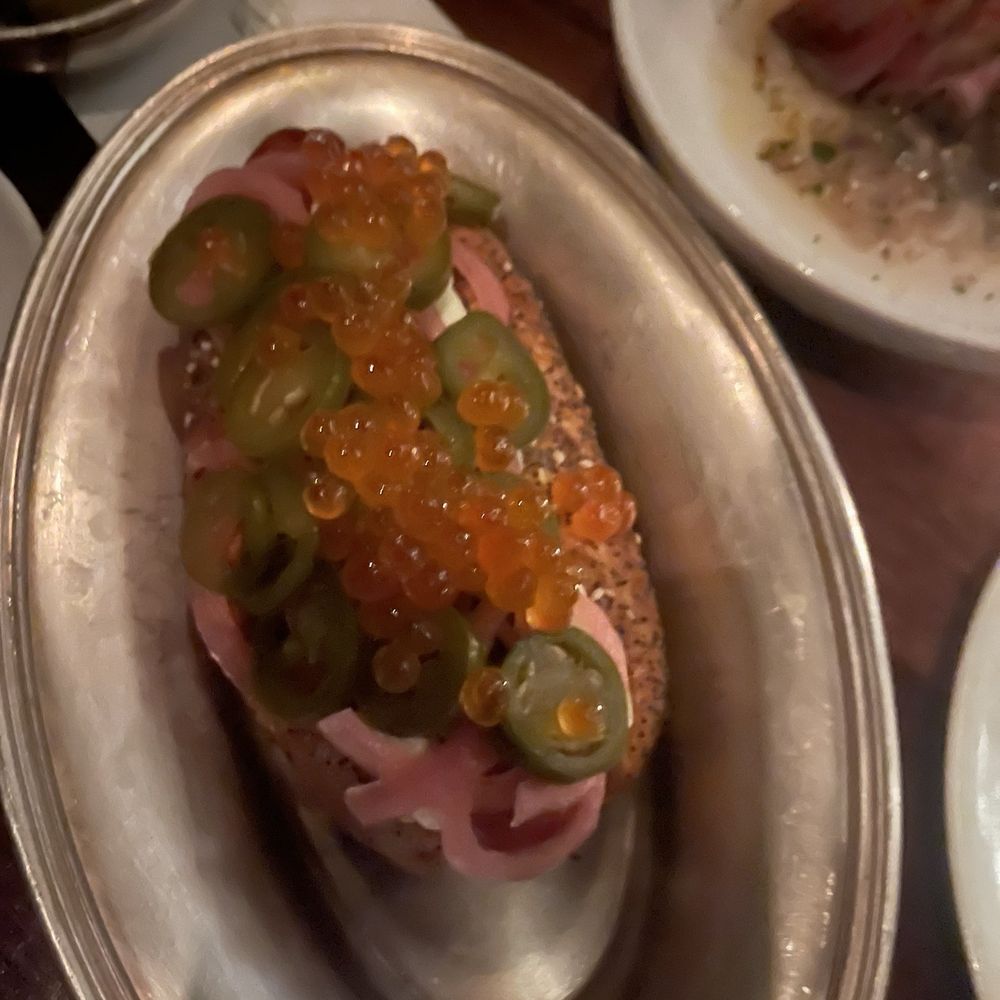 Deep Dive - Fancy Seattle dog. Didn't like the red caviar on top. - Speakeasies Near Me - Seattle, Washington Deep Dive - Fancy Seattle dog. Didn't like the red caviar on top. - Speakeasies Near Me - Seattle, Washington