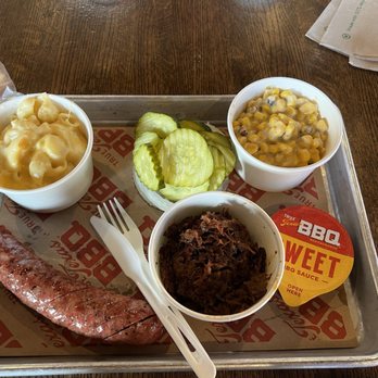 True Texas BBQ - 2 Two Meat - Chopped Natural Brisket, Sausage, Creamed Corn, Mac & Cheese - Barbeque Near Me - San Antonio, Texas