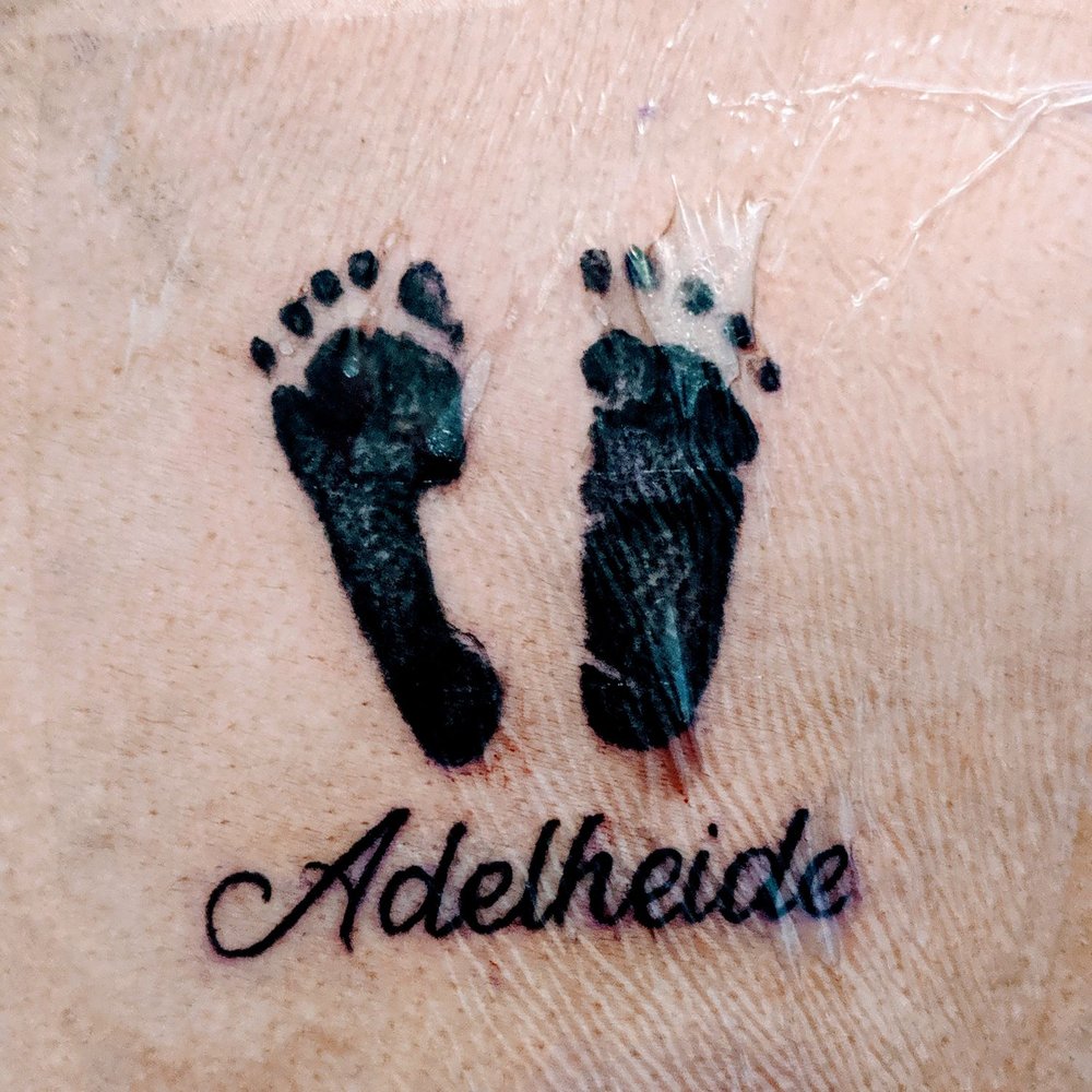 Blu Gorilla Tattoo - My baby daughter recently passed away and these are her little footprints tattooed on me. Thank you again Ashley. - Tattoo Near Me - Charleston, South Carolina