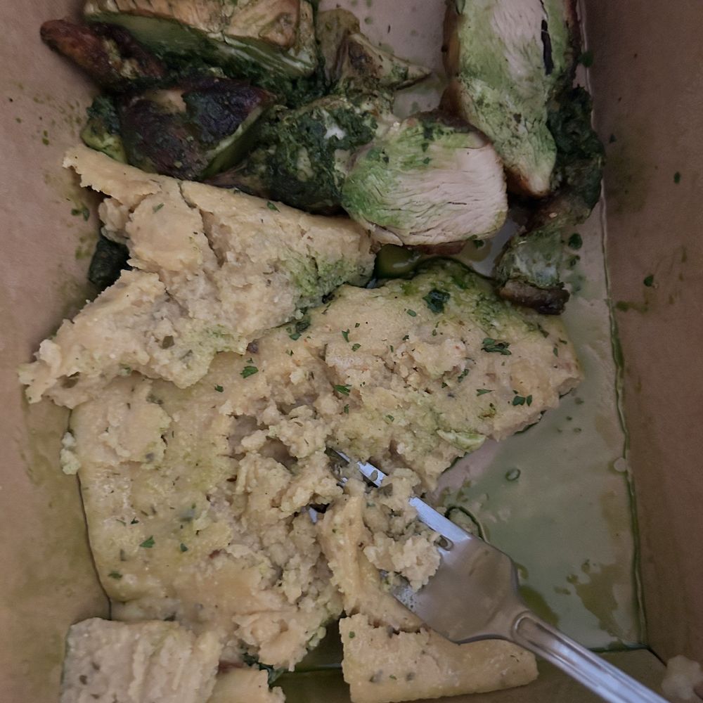 Epulo Bistro - Skagit Valley Chicken Breast, This is what the food looked like when opening box in the car after pickup, within five minutes. - Modern European Near Me - Edmonds, Washington Epulo Bistro - Skagit Valley Chicken Breast, This is what the food looked like when opening box in the car after pickup, within five minutes. - Modern European Near Me - Edmonds, Washington