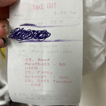 Pho-nomenal - The receipt for the items ordered specifically! - Vietnamese Near Me - Ashburn, Virginia Pho-nomenal - The receipt for the items ordered specifically! - Vietnamese Near Me - Ashburn, Virginia