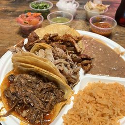 Three taco plate (comes with beans & rice) Three taco plate (comes with beans & rice)