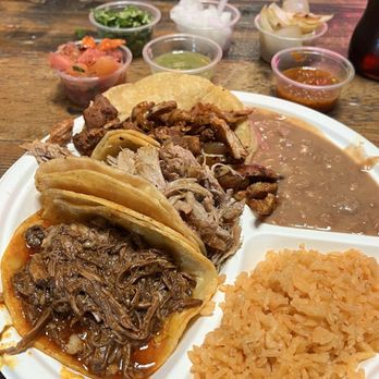Tacompadre - Three taco plate (comes with beans & rice) - Tacos Near Me - Santa Ana, California Tacompadre - Three taco plate (comes with beans & rice) - Tacos Near Me - Santa Ana, California