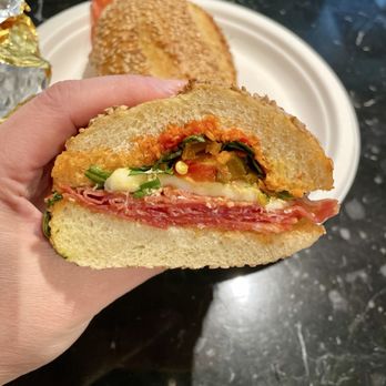 ALIDORO - Enzo on semolina bread (hot sopressata, fresh mozzarella, hot peppers, red onion, arugula, hot spread) - Sandwiches Near Me - New York, New York