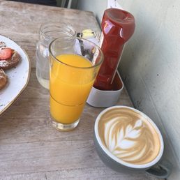 Fresh OJ an Sakura Blossom Latte