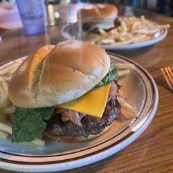 Chuckwagon - Bacon cheddar burger and mushroom Swiss burger with fries