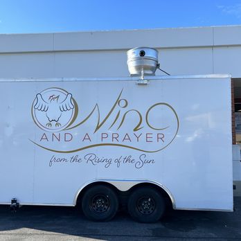 Wing and a Prayer - a white trailer with the words wing and a prayer written on it - Food Trucks Near Me Wing and a Prayer - a white trailer with the words wing and a prayer written on it - Food Trucks Near Me