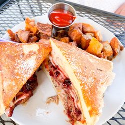 Monte Cristo with crispy breakfast potatoes