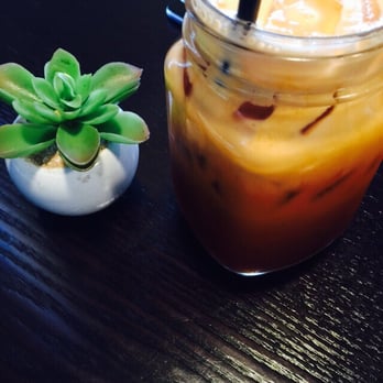 Chao Doi Thai Restaurant - A little potted plant next to my Thai tea. A little too sweet - Thai Near Me - Pasadena, California