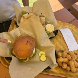Grilled chicken sandwich, Beach Club and Tater Tots Grilled chicken sandwich, Beach Club and Tater Tots