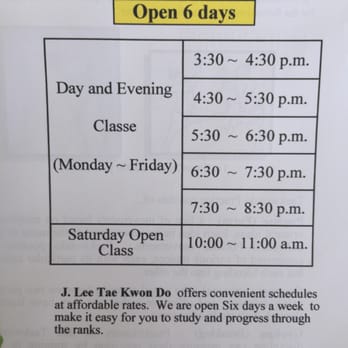 J Lee Tae Kwon, DO - Hours of business - Martial Arts Near Me - Hermosa Beach, California J Lee Tae Kwon, DO - Hours of business - Martial Arts Near Me - Hermosa Beach, California